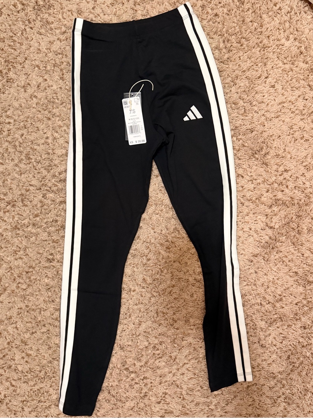 Adidas Black Leggings with White Side Stripes